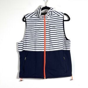Lauren Ralph Lauren Active Full Zip Mock Neck Vest Sz L Blue Striped Nautical